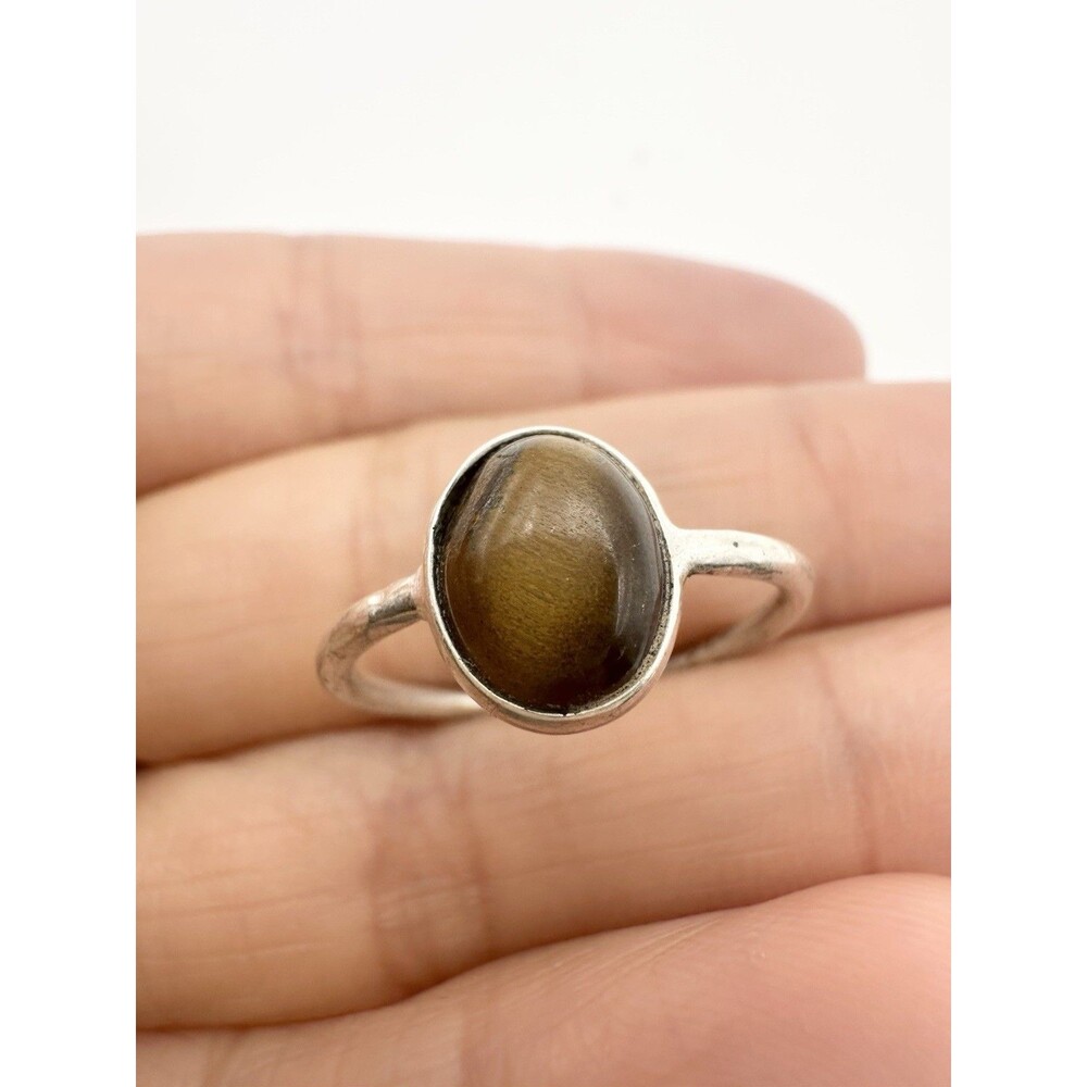 925 Sterling Silver Tiger’s Eye Cabochon Ring Size 6.25